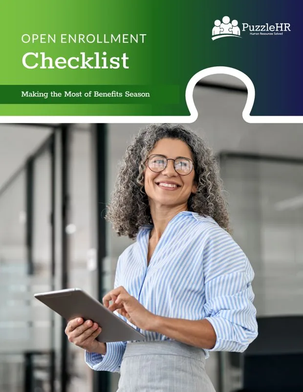 Cover of the PuzzleHR Open Enrollment Checklist: Making the Most of Benefits Season