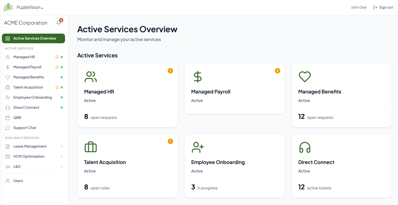 PuzzleVision — Active Services Overview