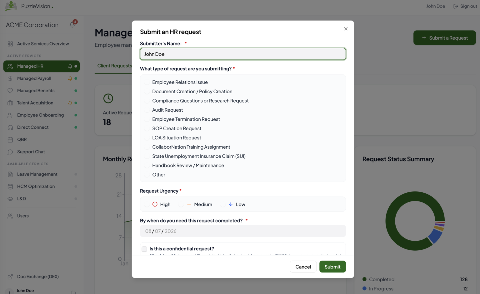 PuzzleVision — Submit an HR Request